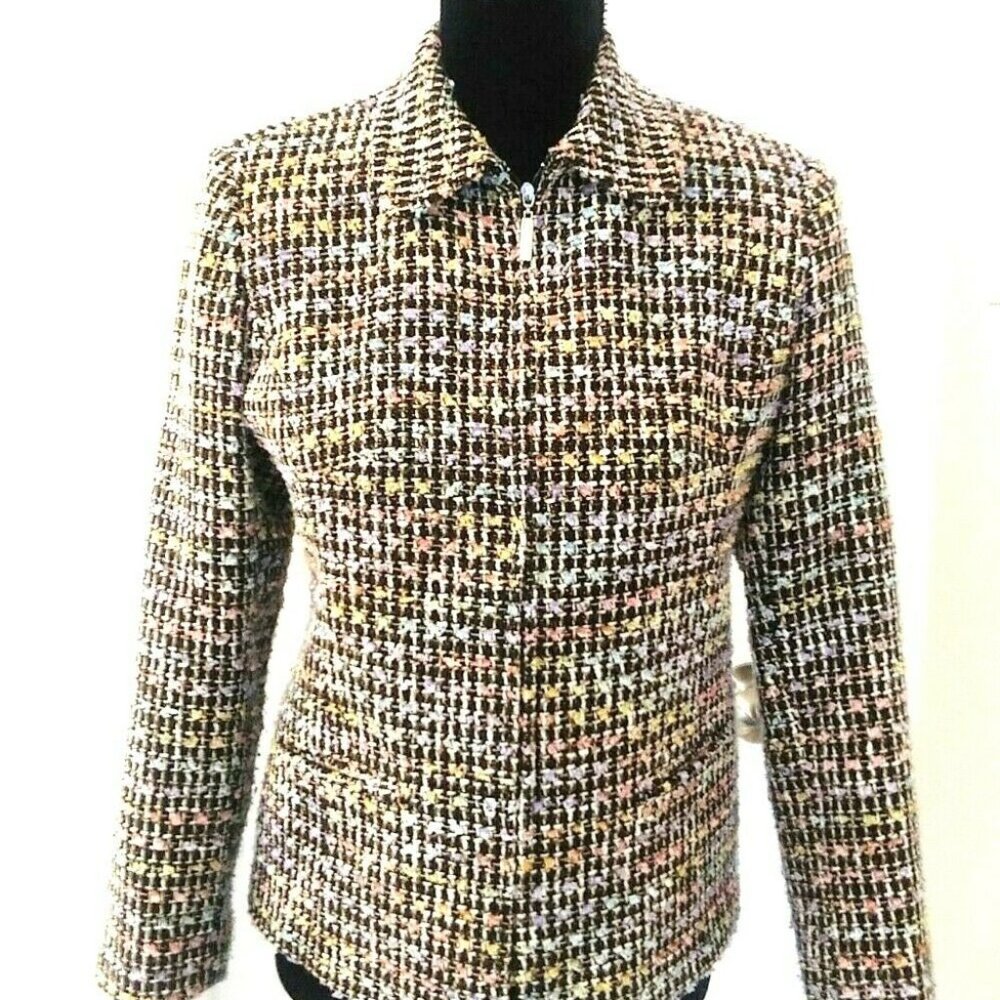 Sag Harbor Petite 4P Tweed blazer jacket zip front